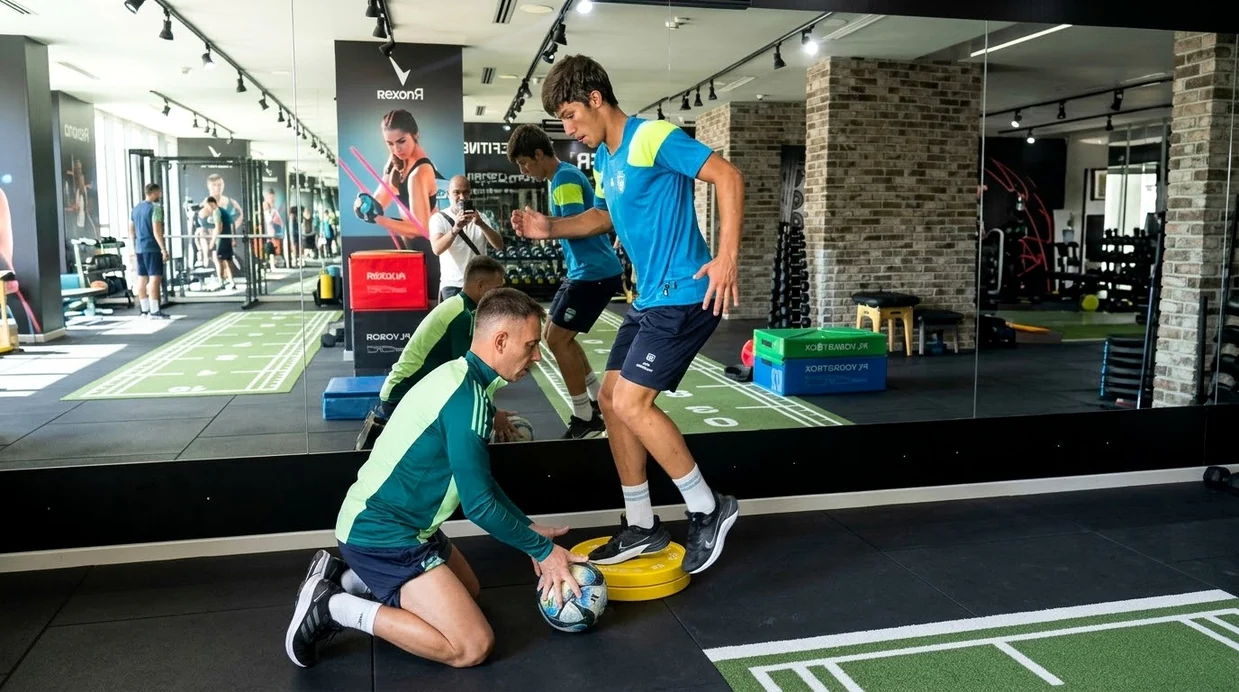 Gym-based football strength and speed session pictured in the camp profile.
