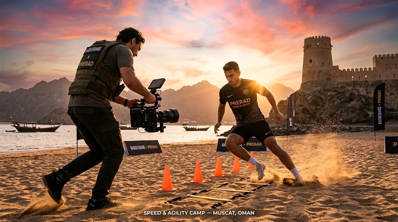 Football speed training on beach sand, from the camp profile.